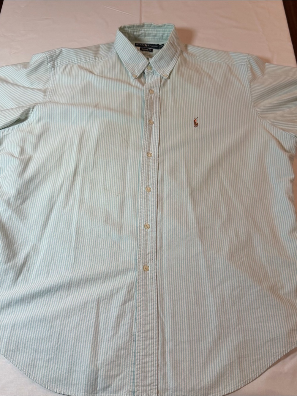 Polo by Ralph Lauren Mint Green and White Striped Button-Down Shirt XL